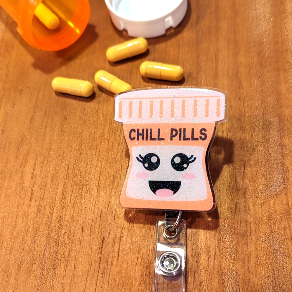 Chill Pills Badge Reel with Alligator Clip